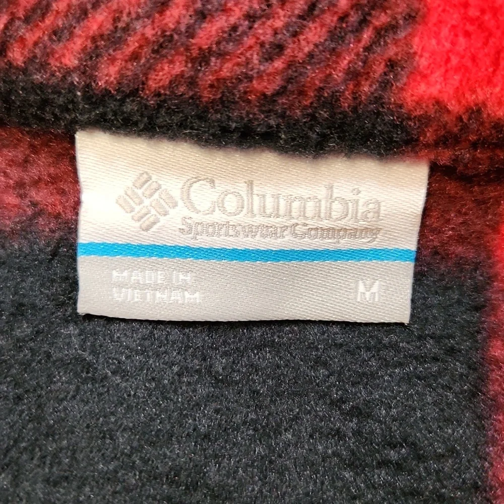 Columbia Womens Red & Black Plaid/Checkered Full‎ Zip Fleece Jacket Size Med